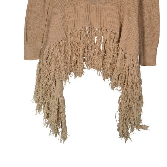 BCBGMaxAzria Cardigan Sweater Women Medium Beige Cotton Blend Fringe Waterfall - Picture 9 of 11